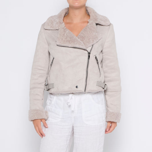 Bershka Fur Lined Full Zip Suede Jacket - S