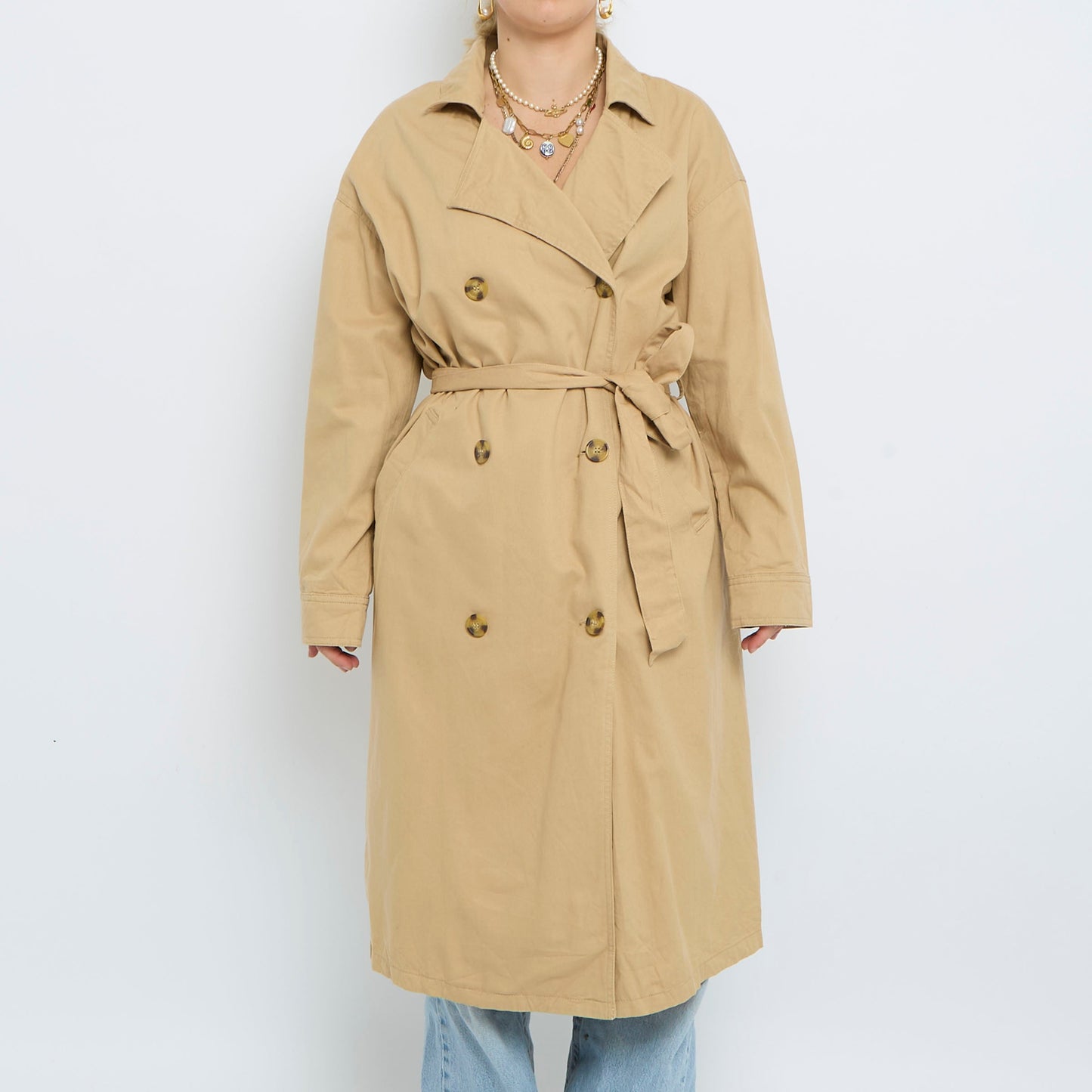 Belt Detail Buttoned Trench Coat - XL