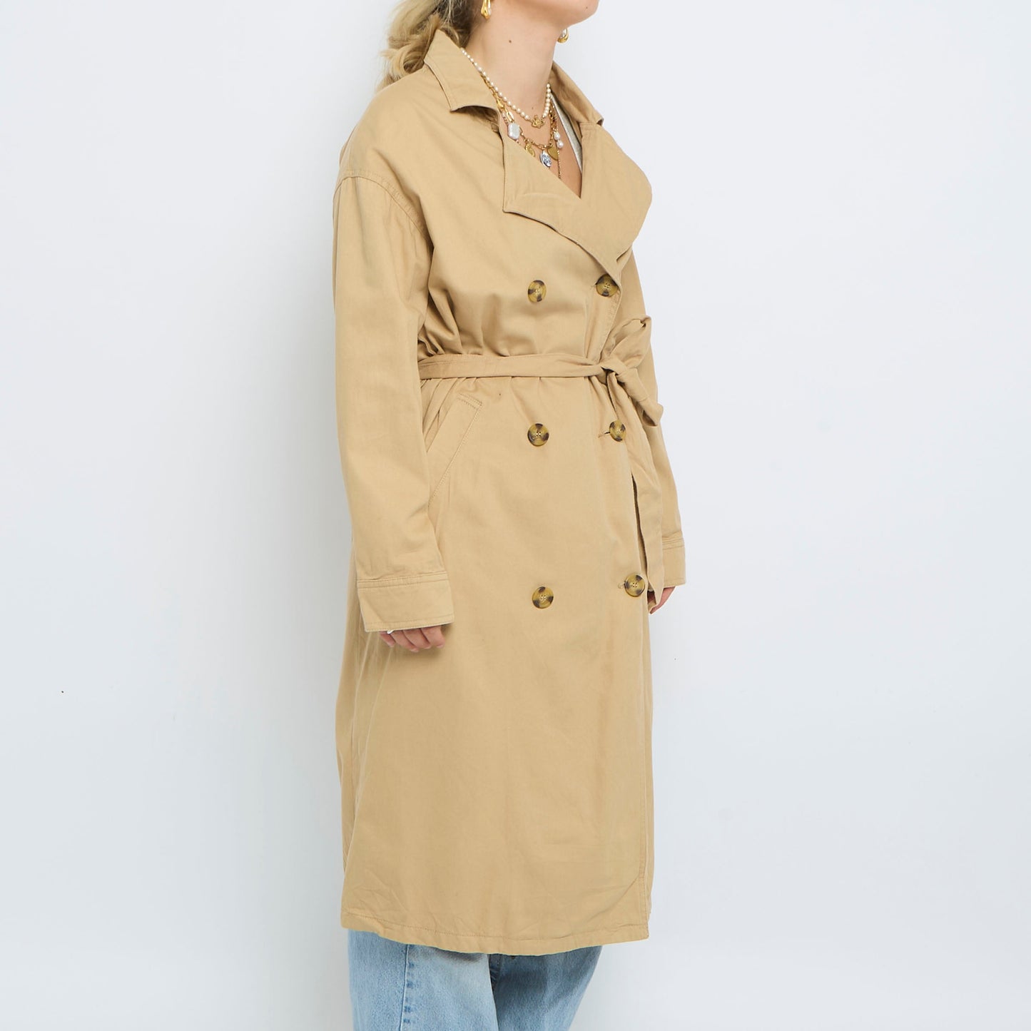 Belt  Buttoned Trench Coat - XL