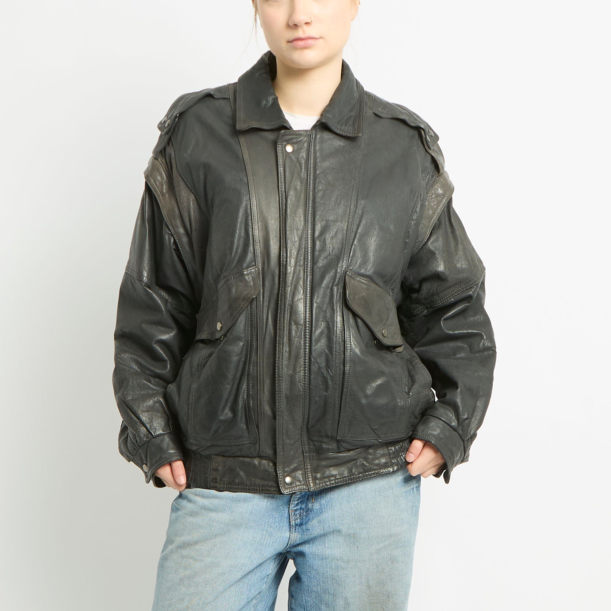 Leather Bomber Jacket With Texturising Pattern - XL