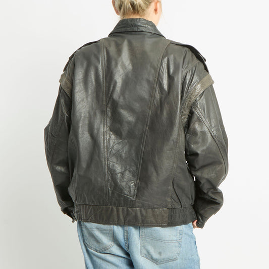 Leather Bomber Jacket With Texturising Pattern - XL