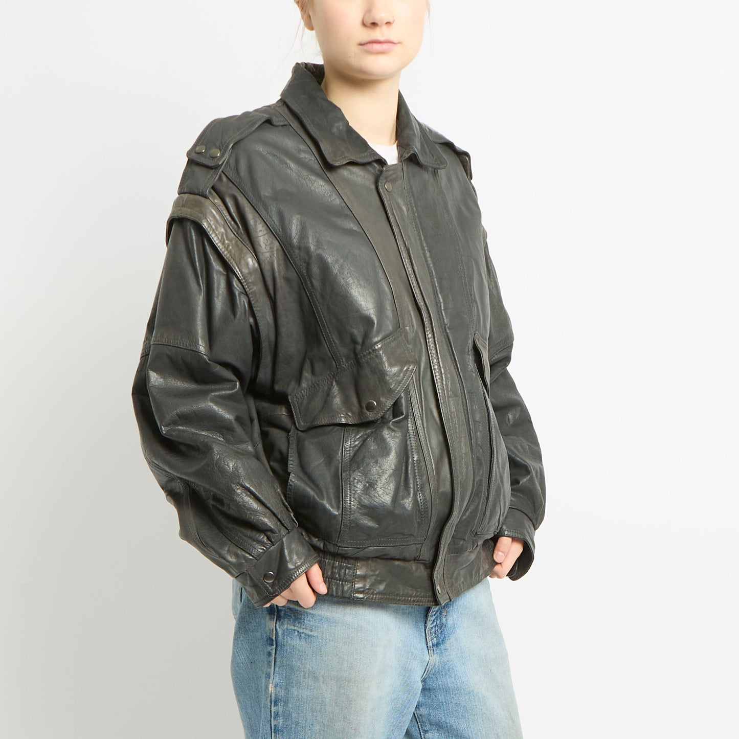 Leather Bomber Jacket With Texturising Pattern - XL