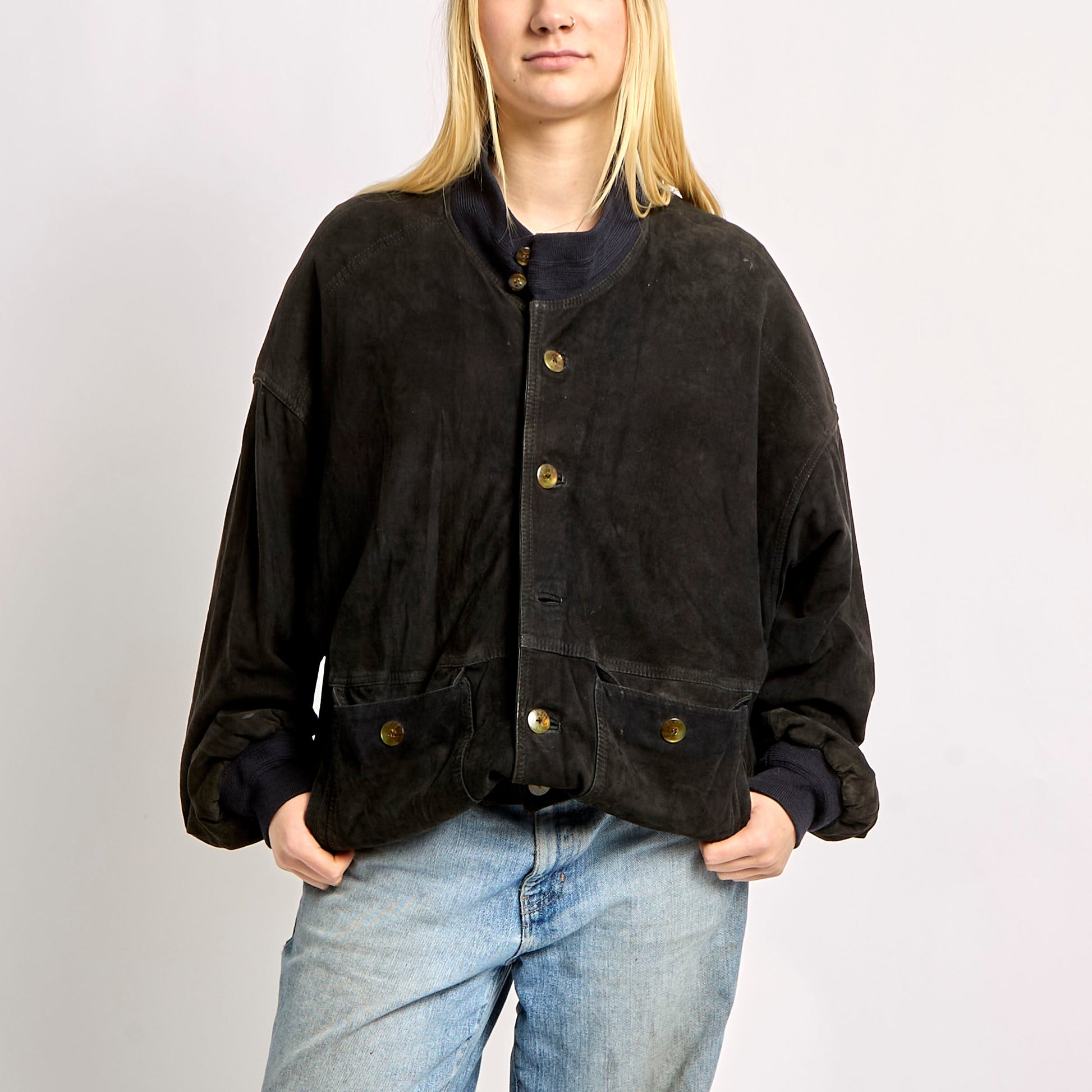 Suede Jacket With Elasticated Bottom And Collar - XL