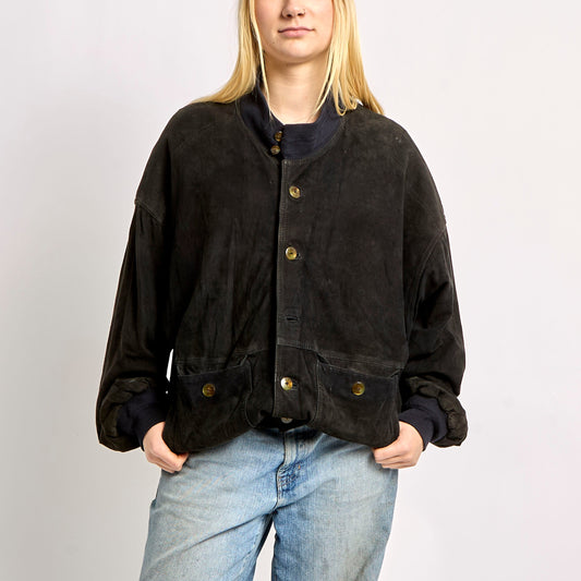 Suede Jacket With Elasticated Bottom And Collar - XL