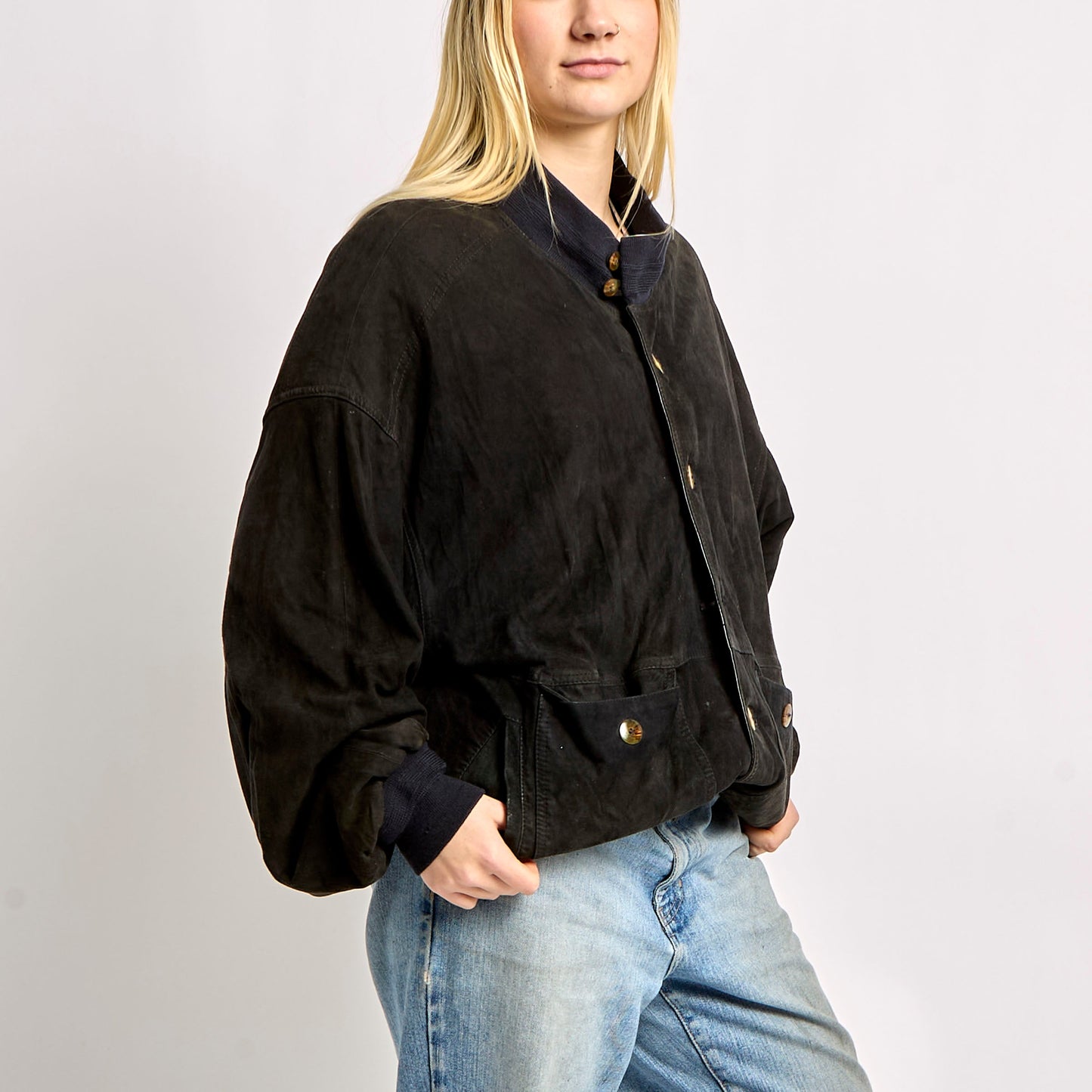 Suede Jacket With Elasticated Bottom And Collar - XL