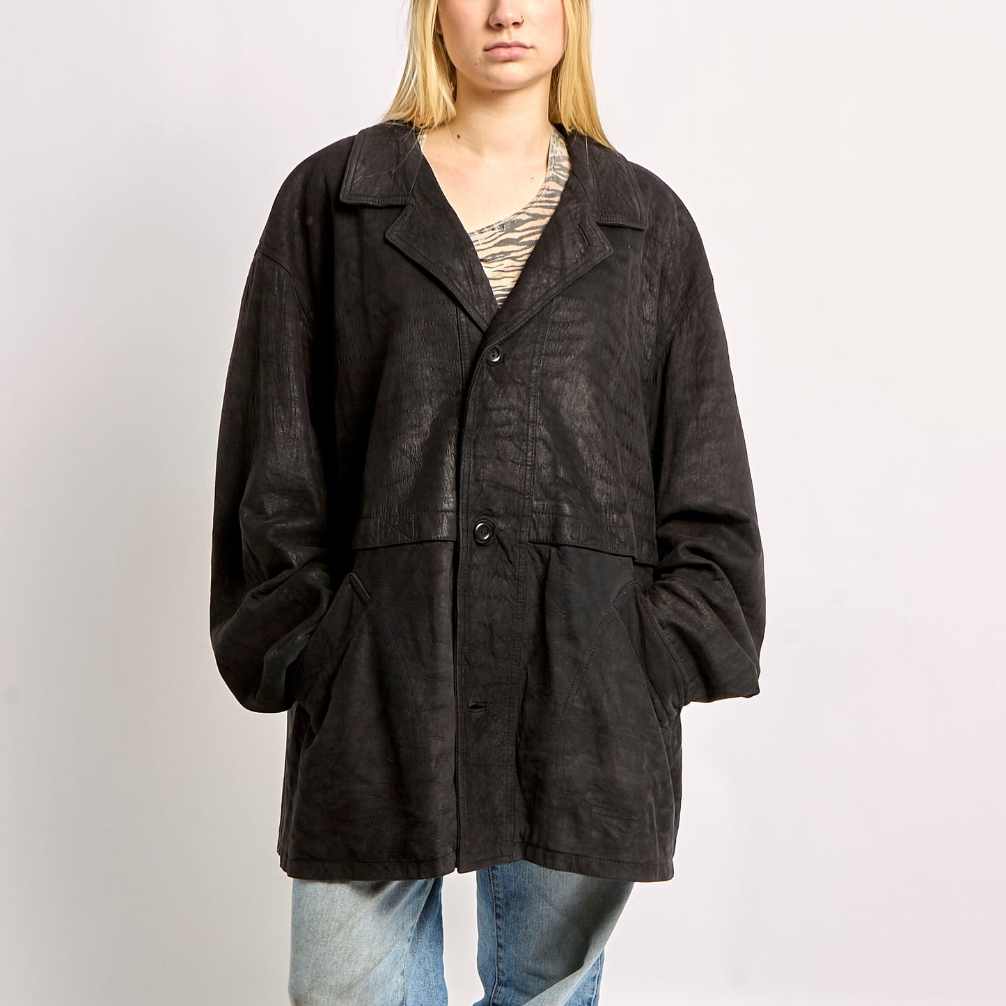 Long Blazer Style Suede Jacket - XL