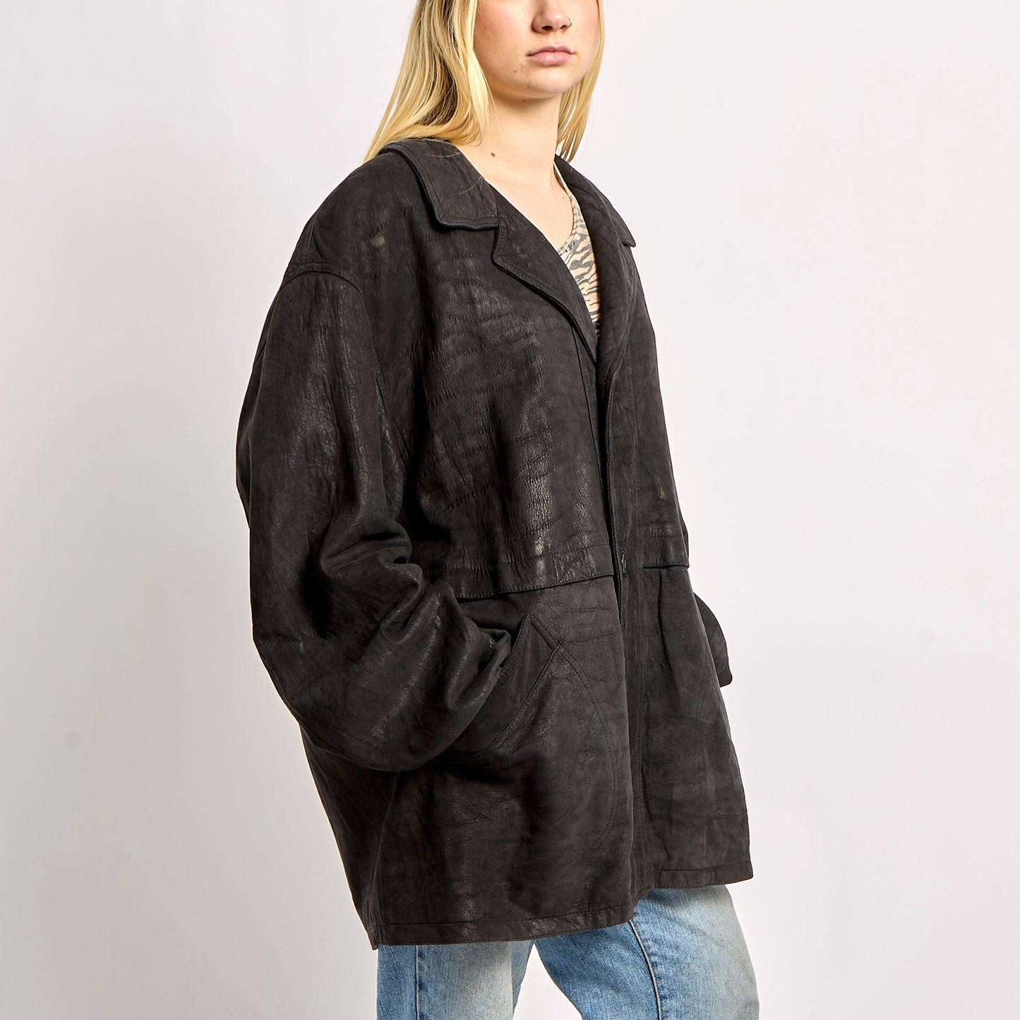 Long Blazer Style Suede Jacket - XL