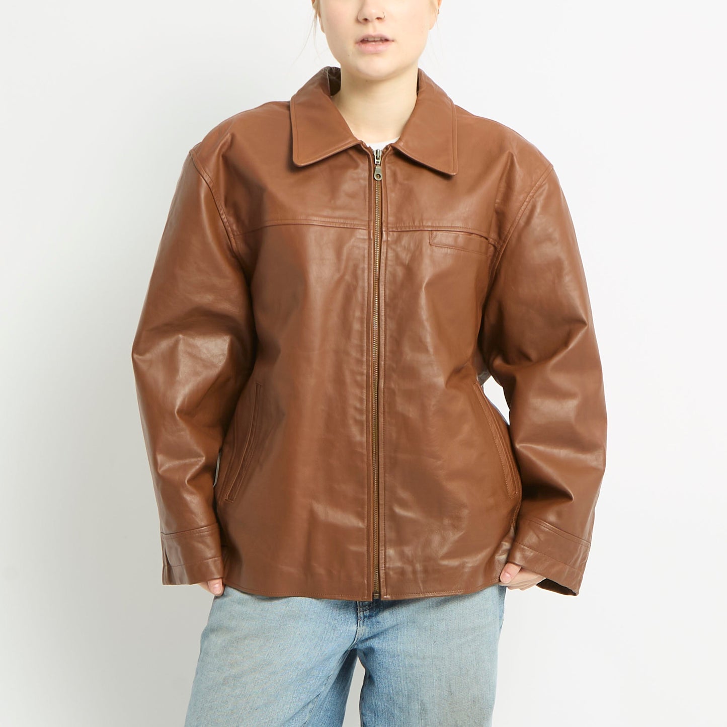 Leather Jacket With Side Fastenings - XL