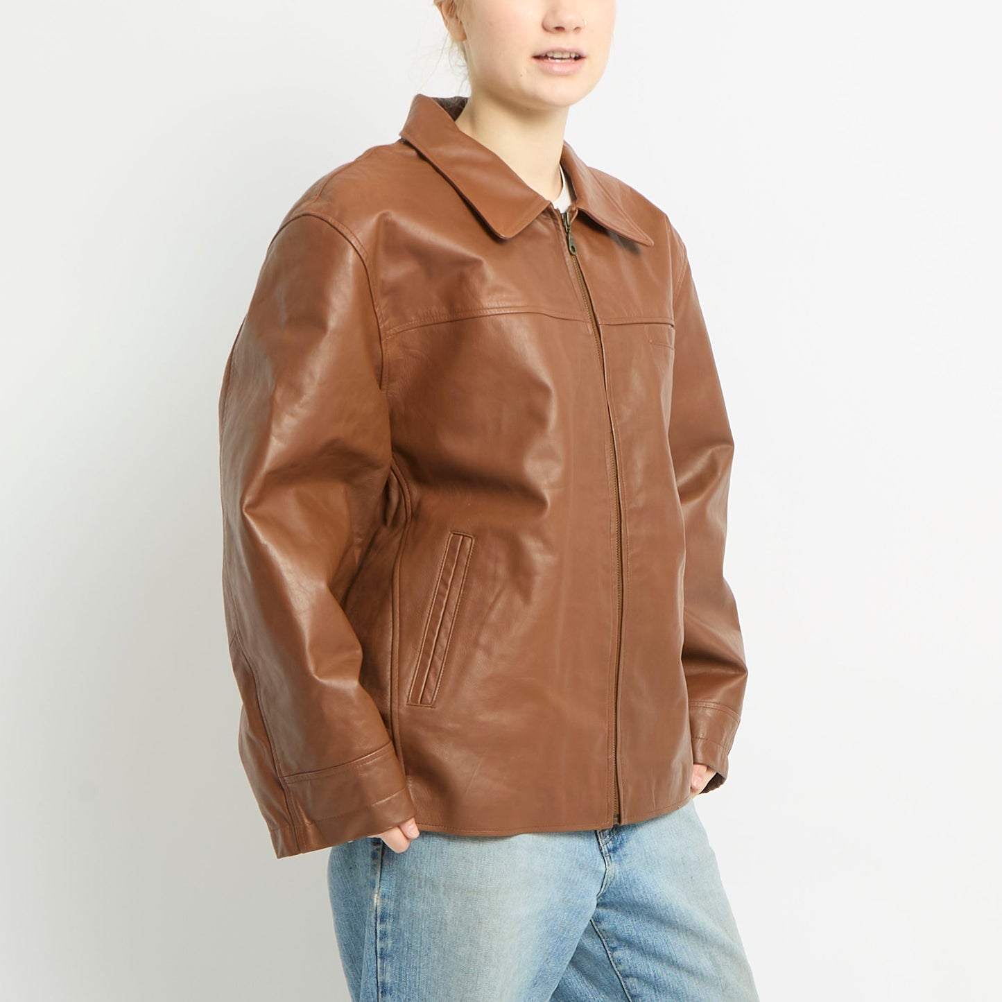 Leather Jacket With Side Fastenings - XL