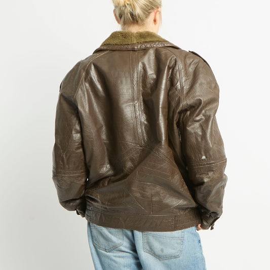 Leather Aviator Jacket With Suede And Fur Detailing - XL