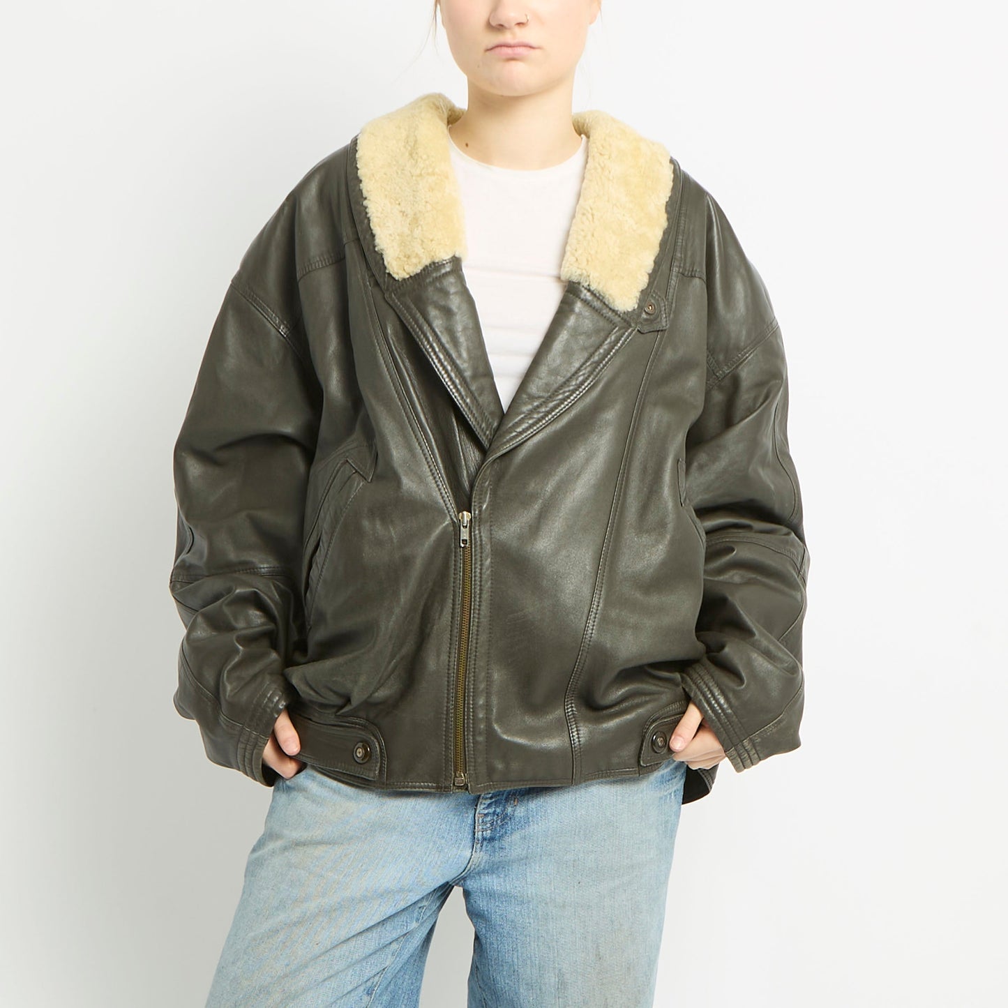 Leather Aviator Jacket - XL