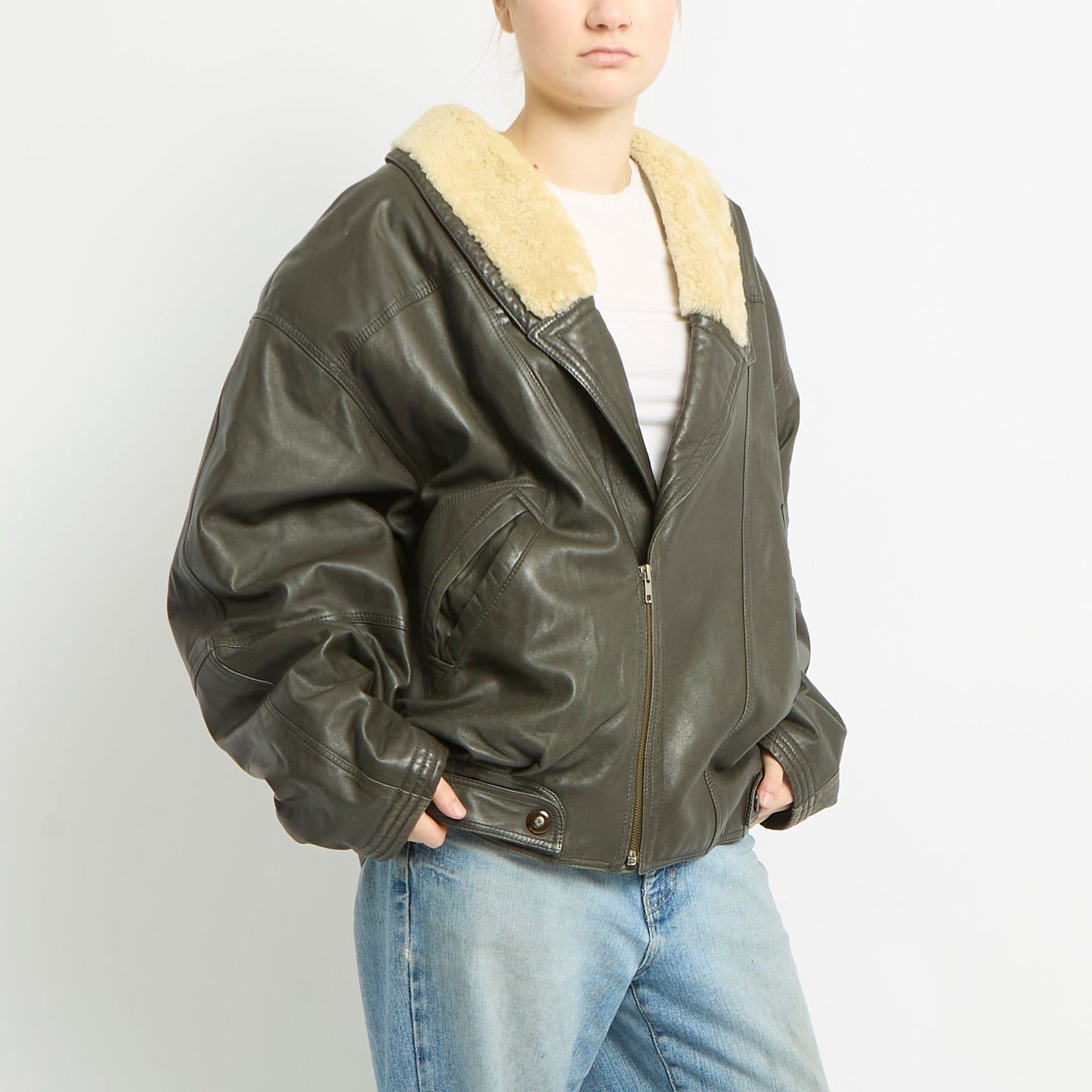 Leather Aviator Jacket - XL