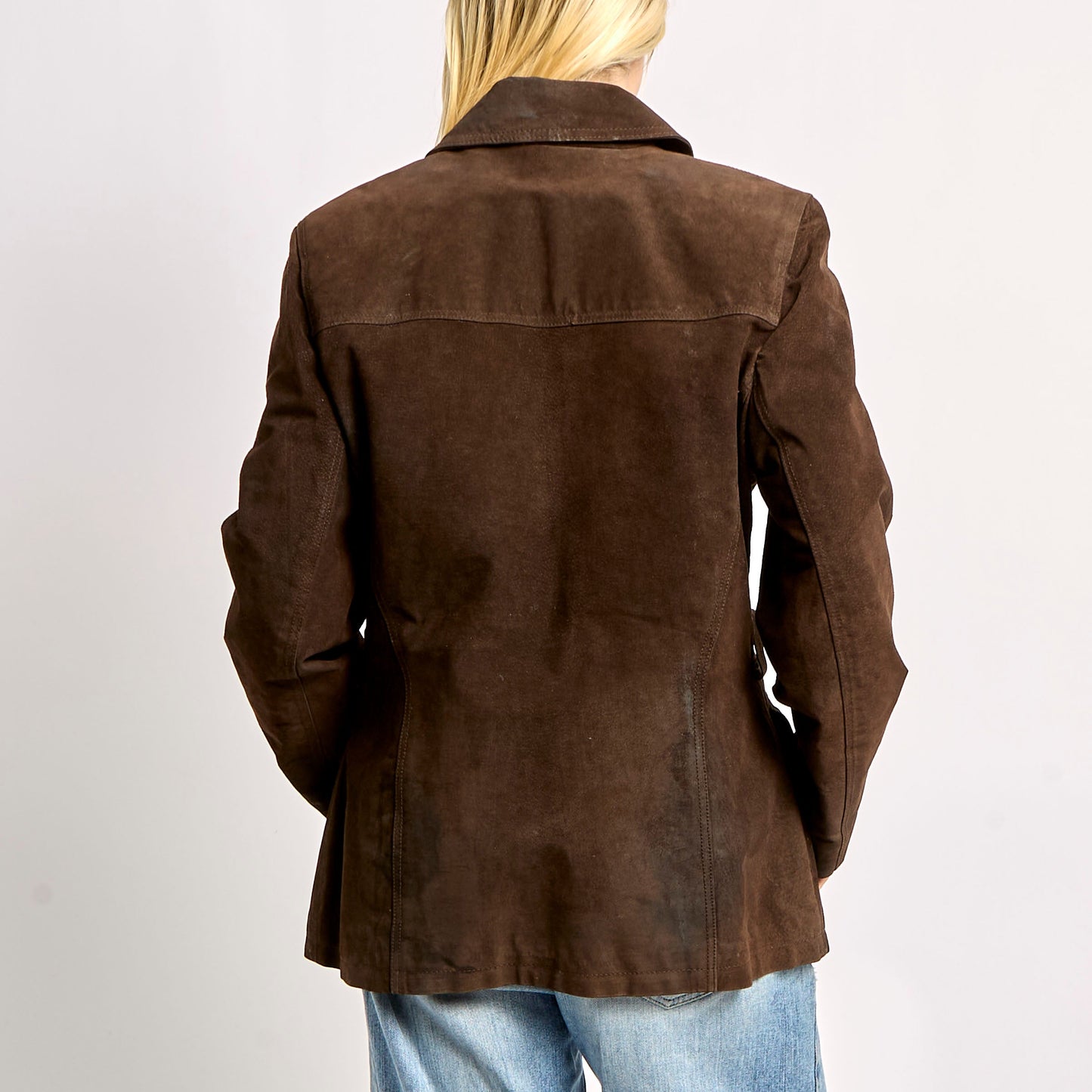 Suede Long Jacket with Front Pockets -  XL