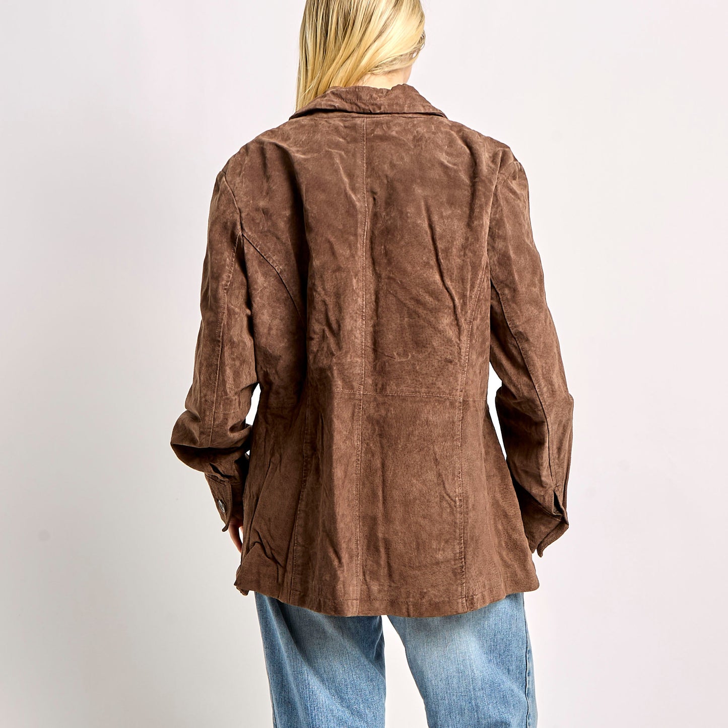 Long Suede Jacket With Front Pockets - XL