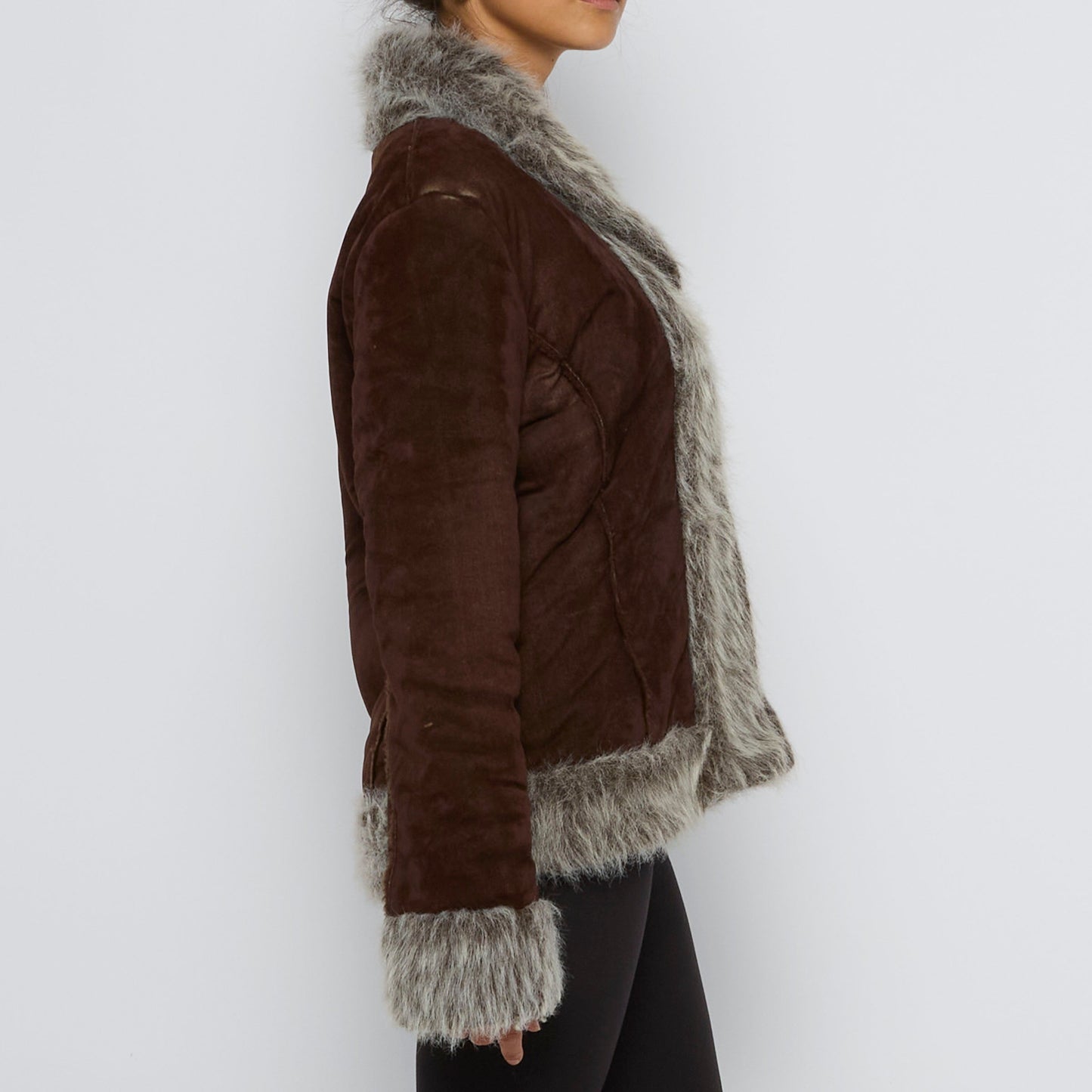 Fur Lined & Trimmed Faux Suede Jacket - XL