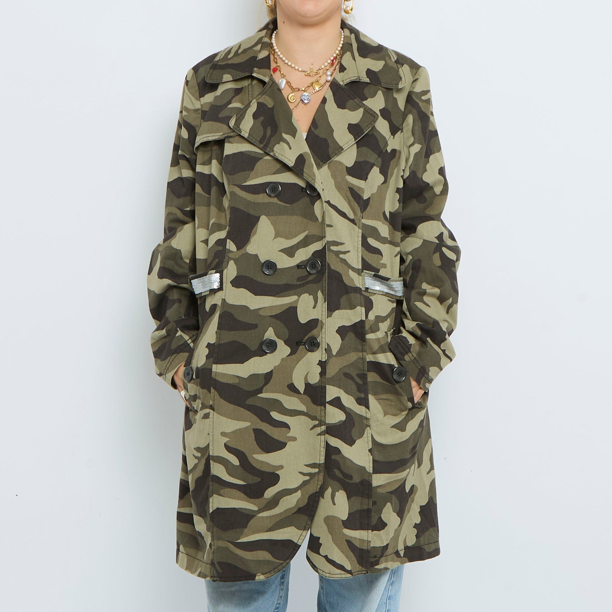 Camo Trench Coat with Belt Detail - XL