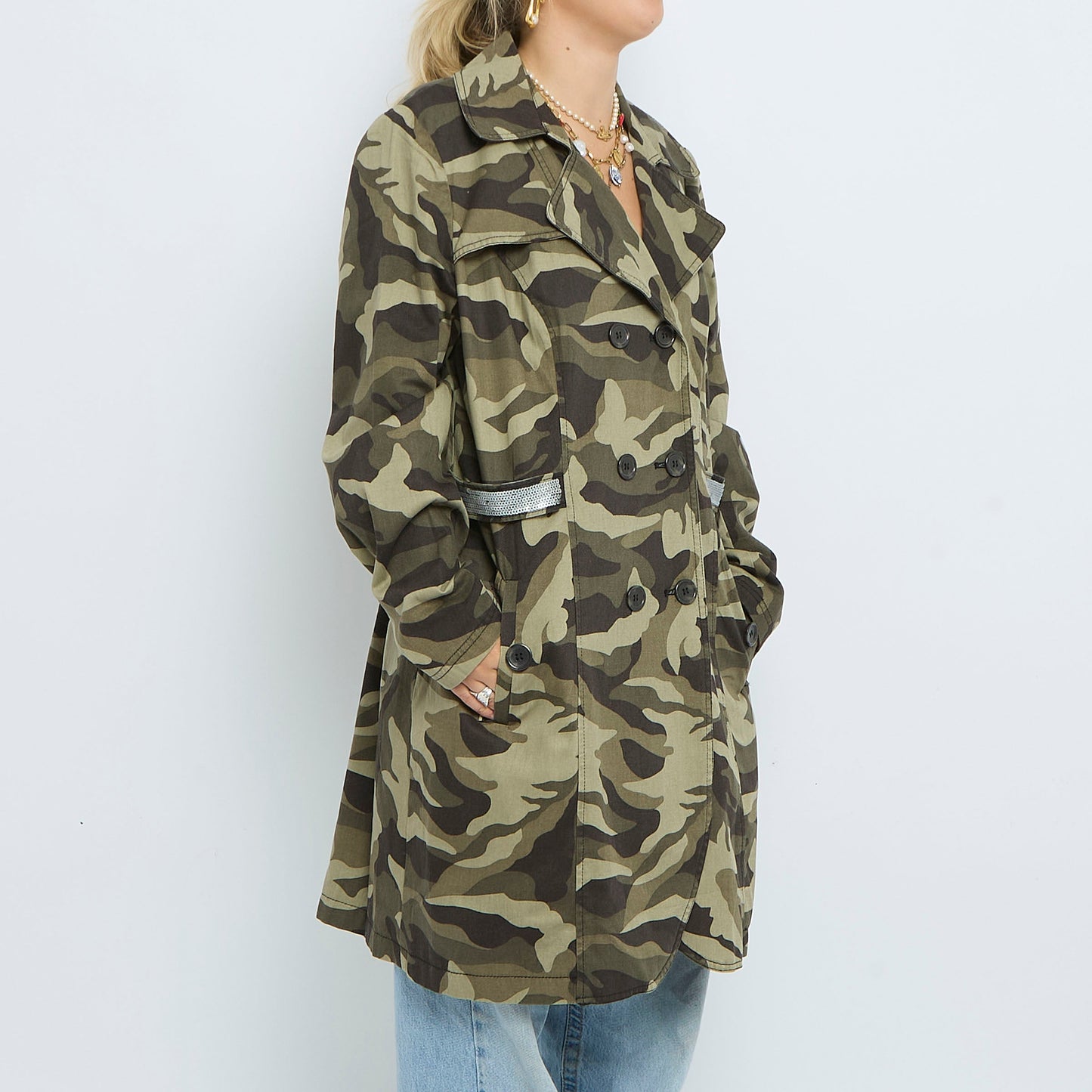 Camo Trench Coat with Belt  - XL