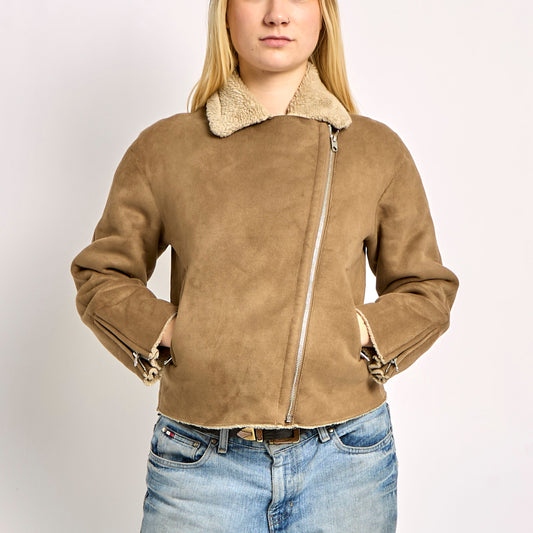 Asymmetric Zipped Sherpa Jacket - XS