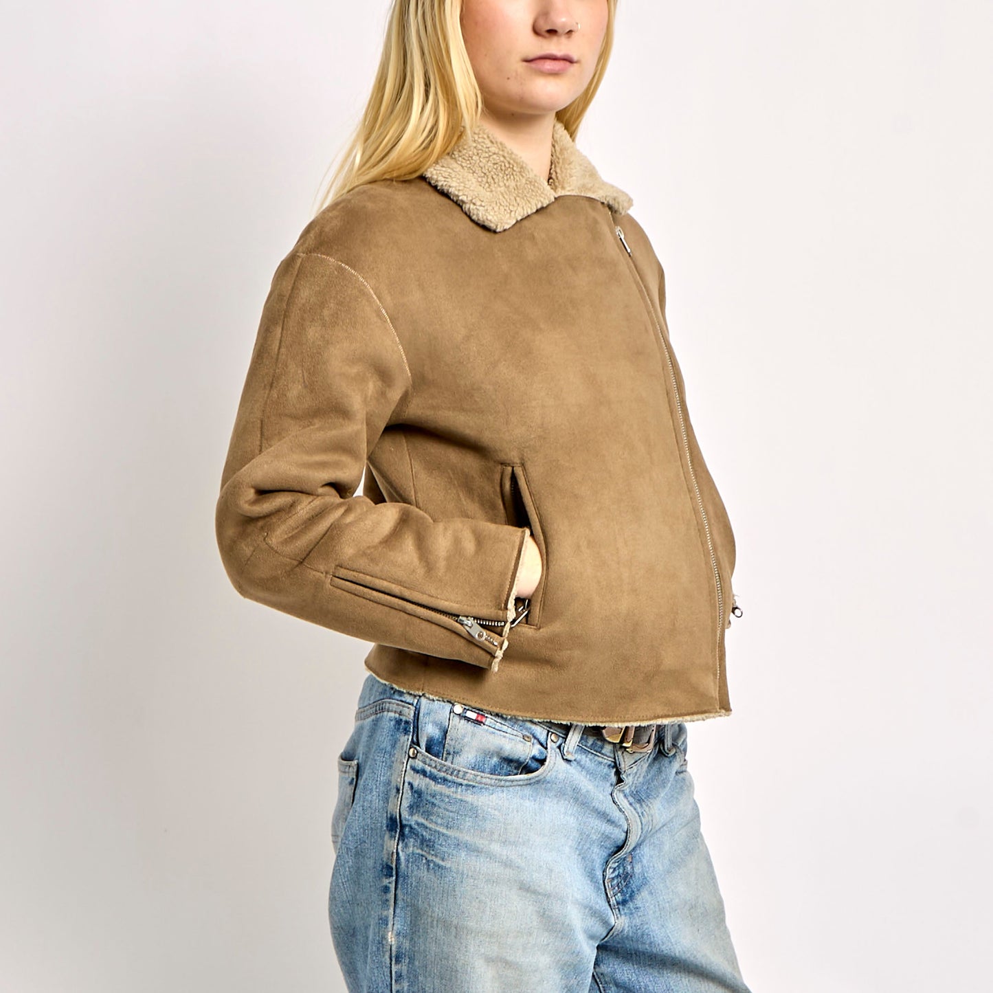 Asymmetric Zipped Sherpa Jacket - XS