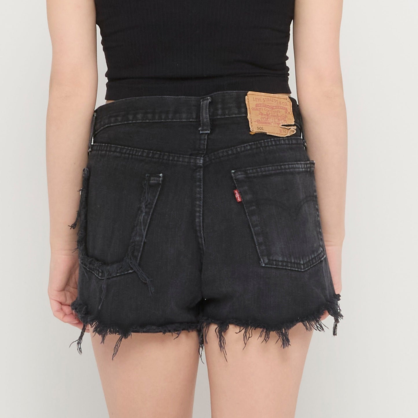 Levis Black Ripped Denim Shorts - UK 12