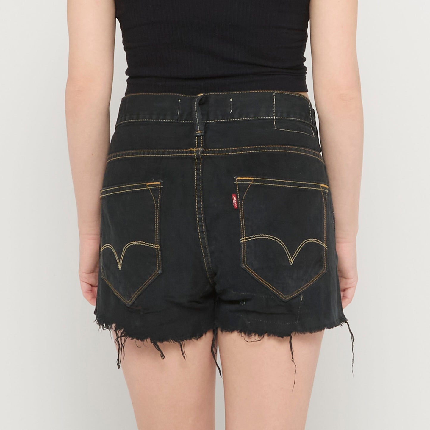 Levis Black Denim Frayed Hem Shorts - UK 12