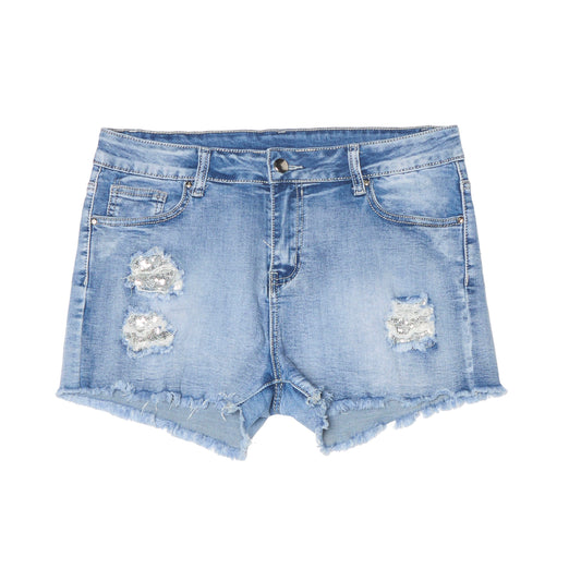 Sequin Denim Shorts - 14