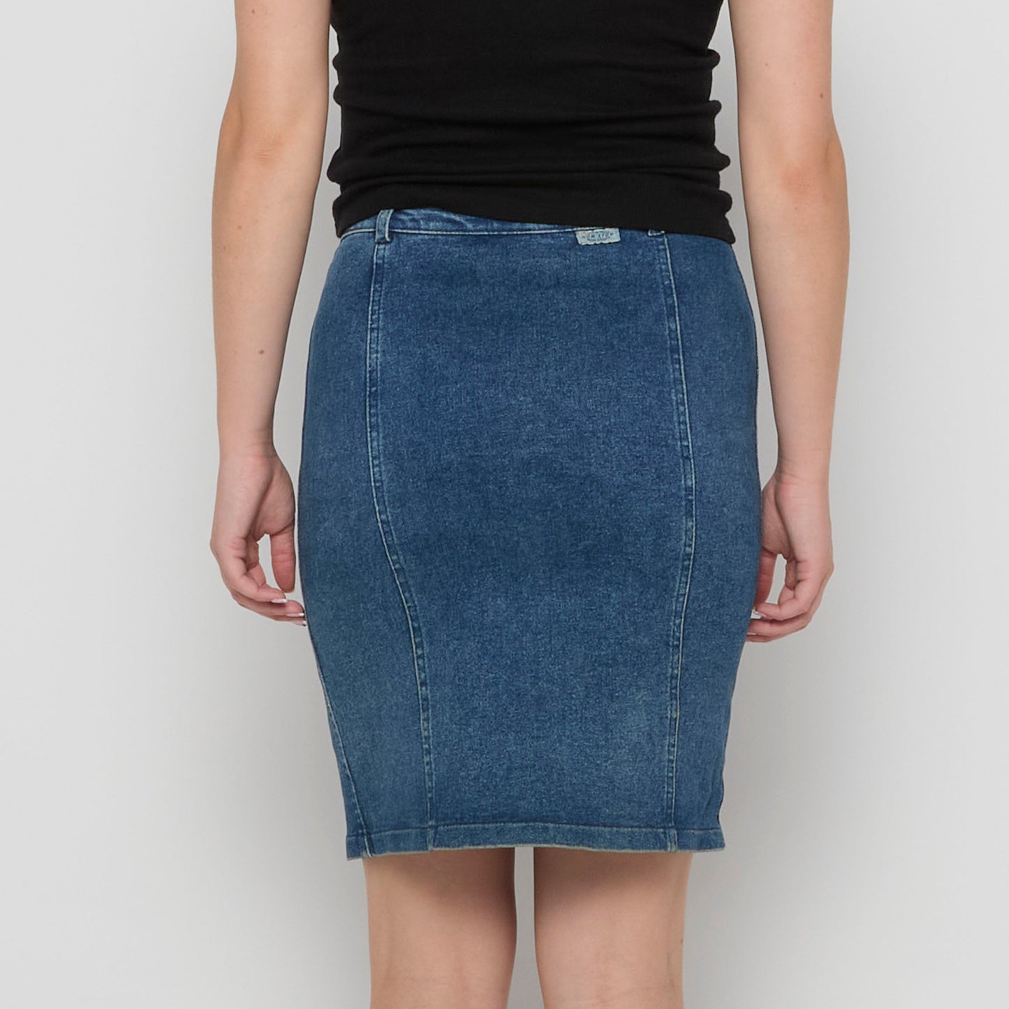 Stretch Denim Zip Front and Split Pencil Skirt - UK 6