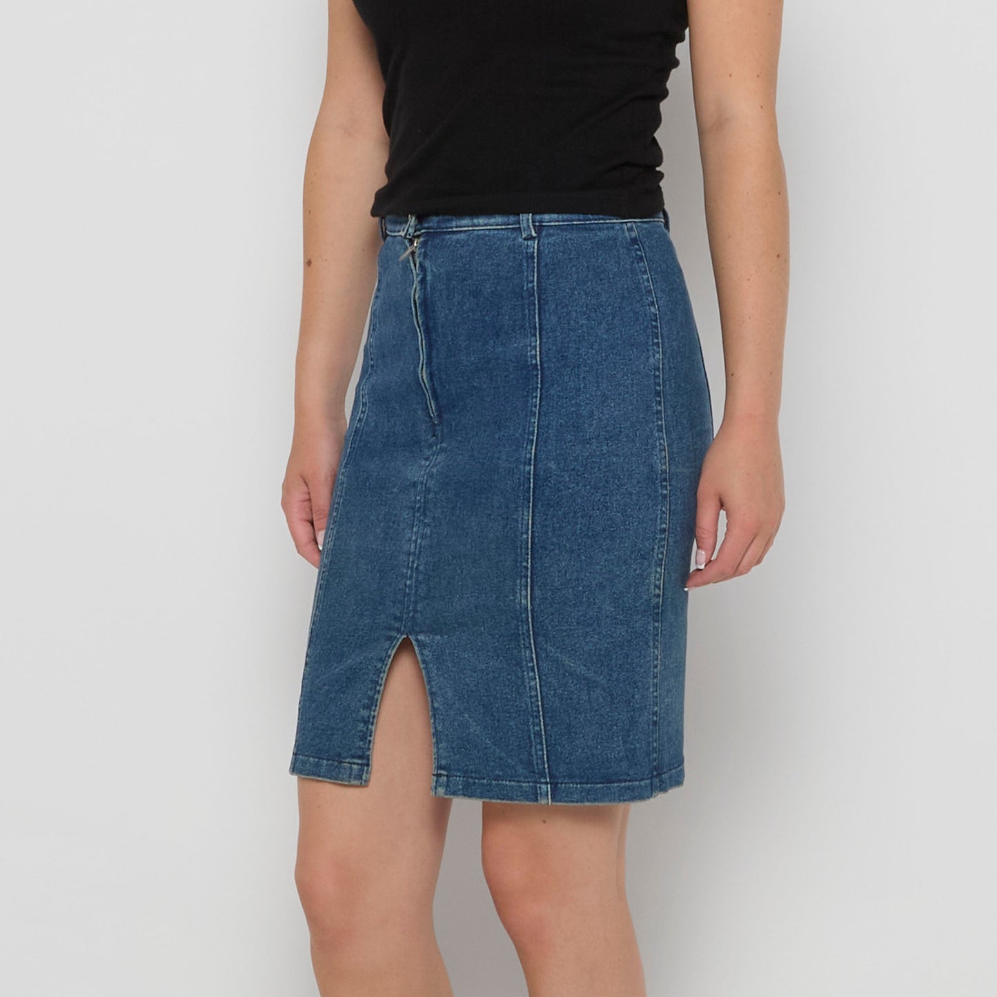 Stretch Denim Zip Front and Split Pencil Skirt - UK 6