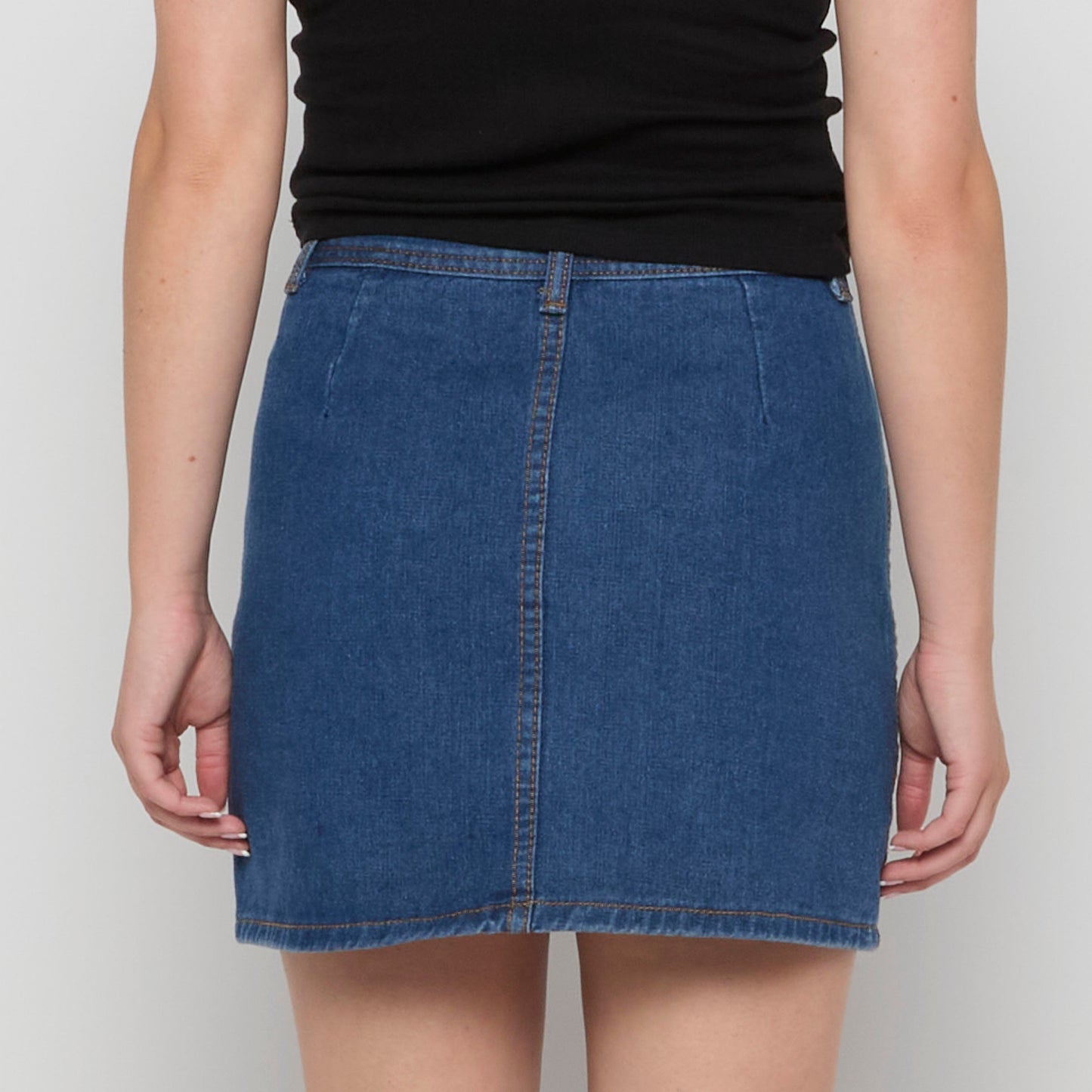 Patch Pocket Multi Button Denim Short Skirt - UK 8