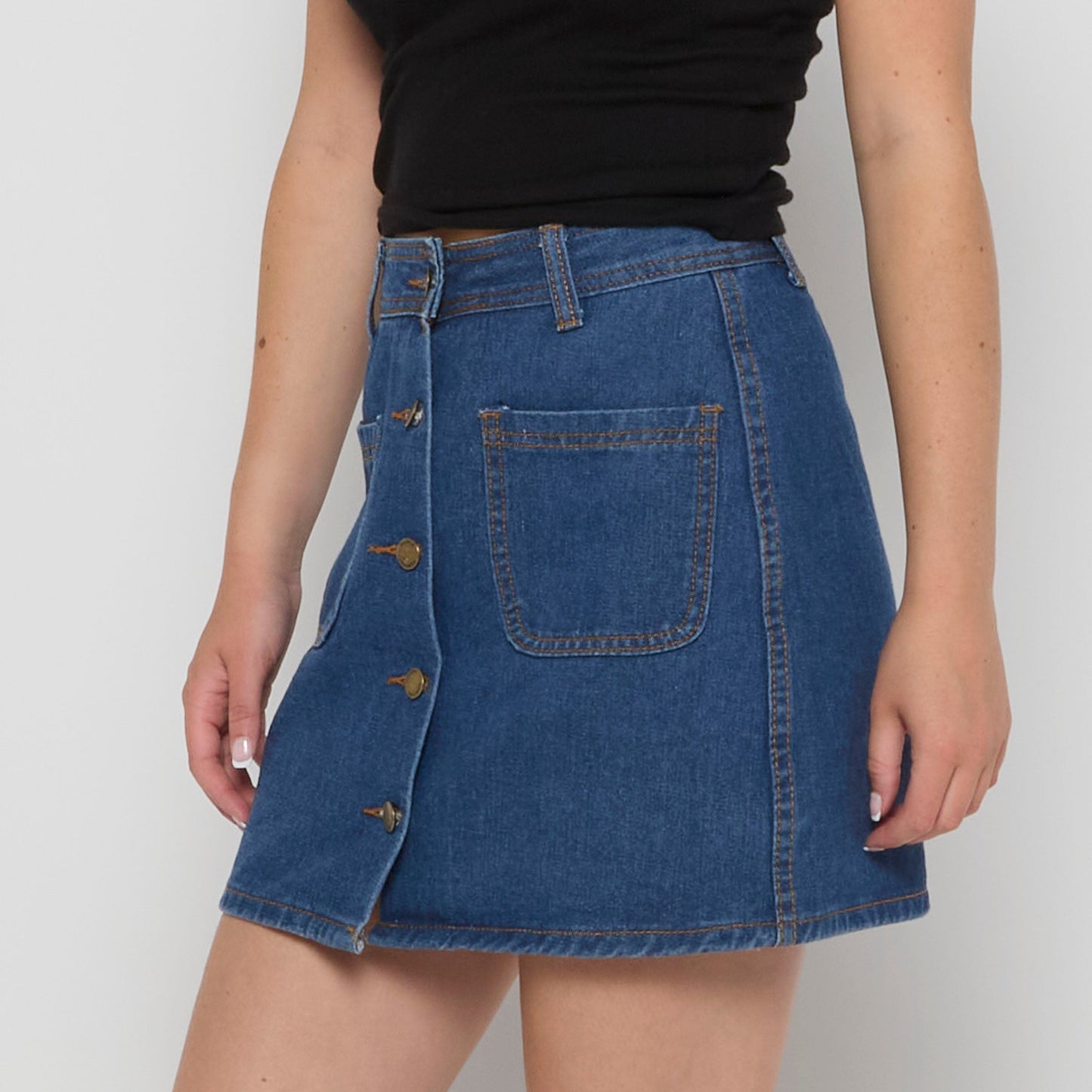 Patch Pocket Multi Button Denim Short Skirt - UK 8