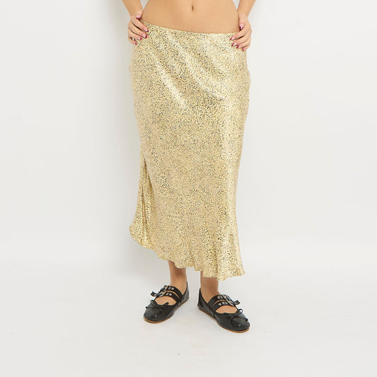 Leopard Print Satin Maxi Skirt - UK 10