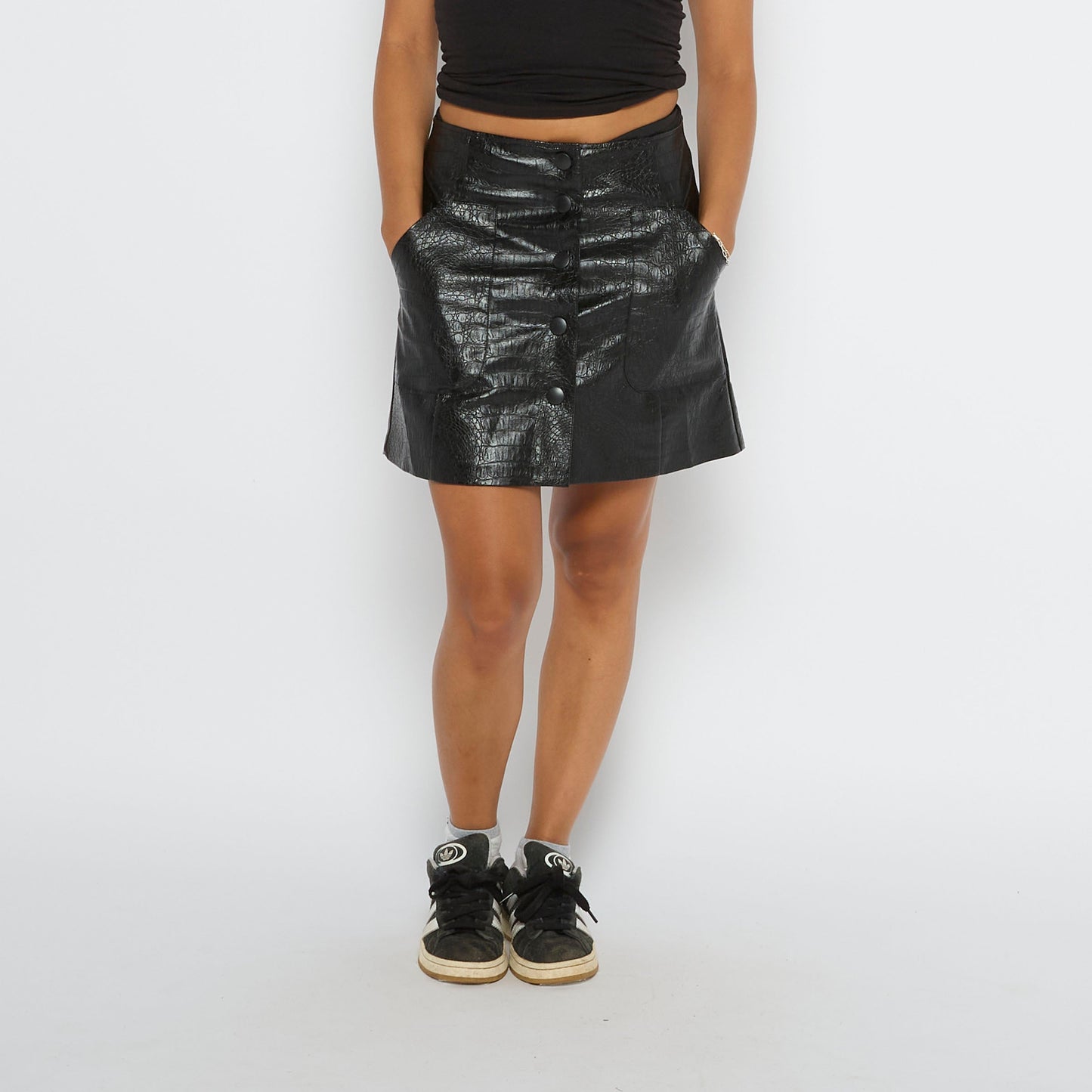 Leather Textured Knee Length Skirt - UK 10