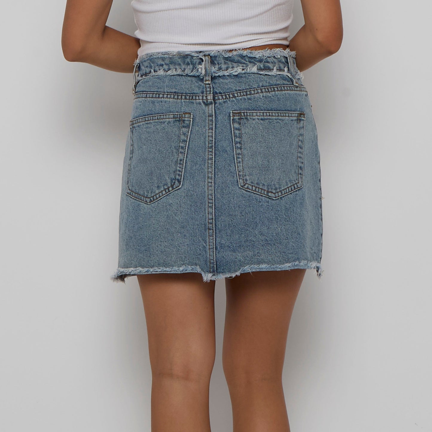 Denim Frayed Hem Short Skirt - UK 10