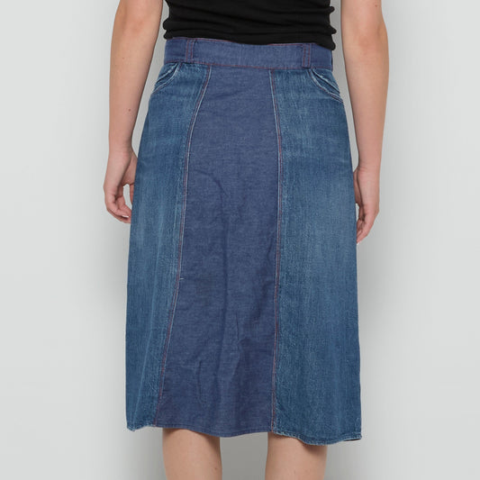 Harley Denim Contrast Panelled Patch Pocket Skirt - UK 10