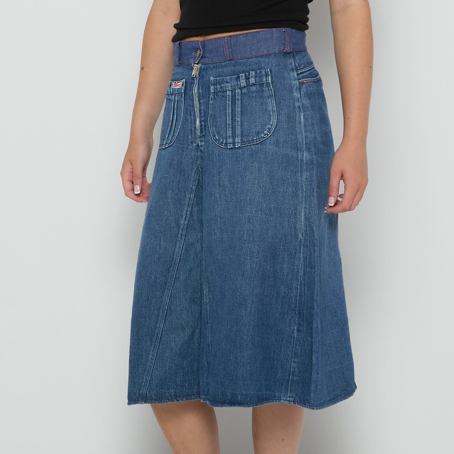 Harley Denim Contrast Panelled Patch Pocket Skirt - UK 10