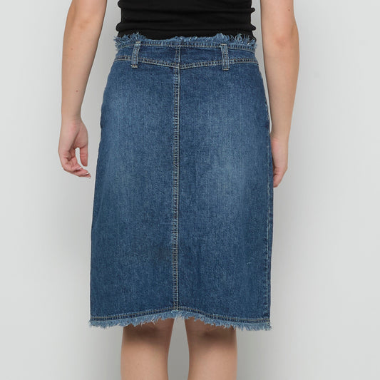 Denim Frayed Hem and Waist Skirt - UK 10