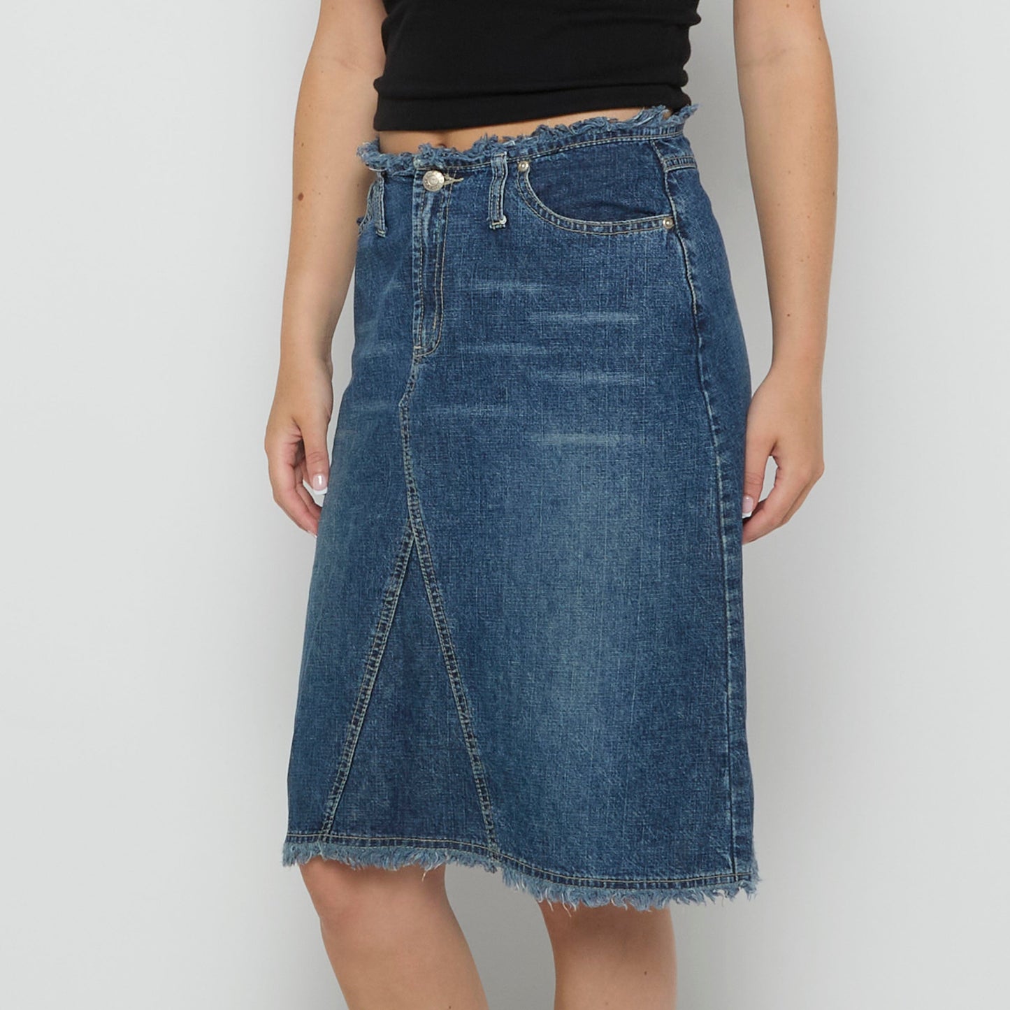 Denim Frayed Hem and Waist Skirt - UK 10