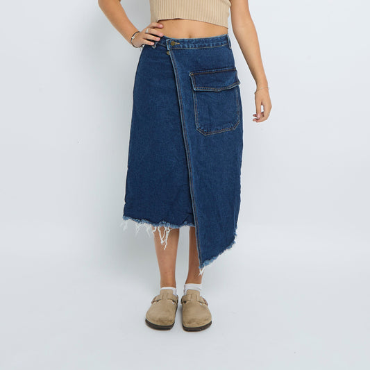 Denim Frayed Midi Skrit - UK 10