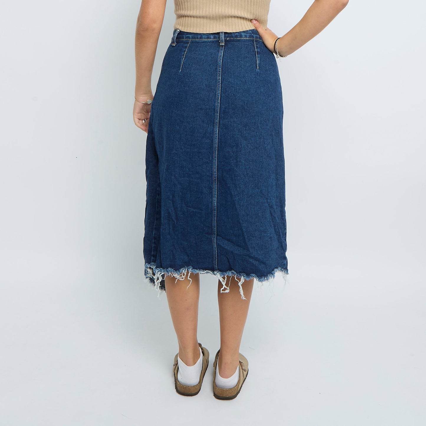 Denim Frayed Midi Skirt - UK 10