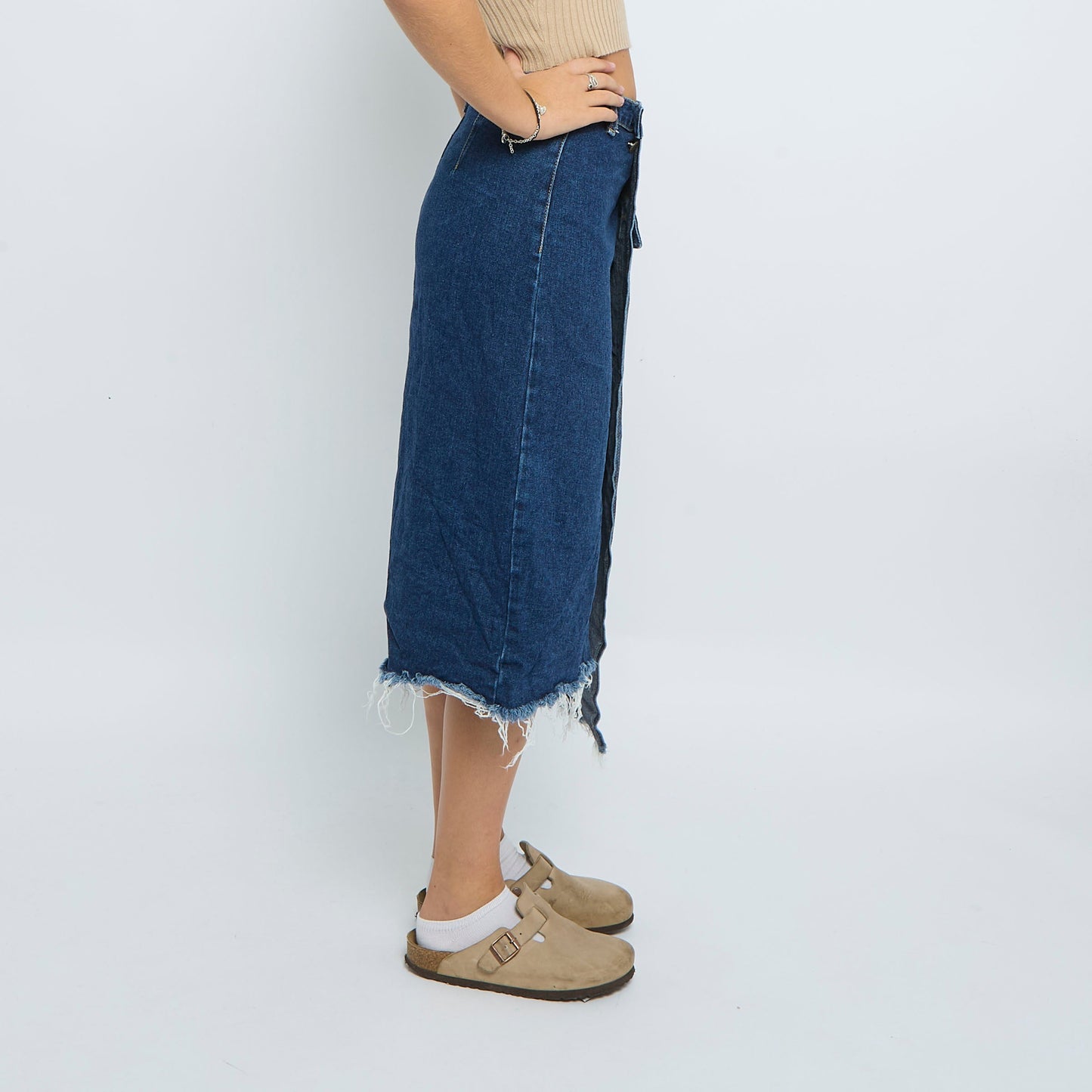 Denim Frayed Midi Skirt - UK 10