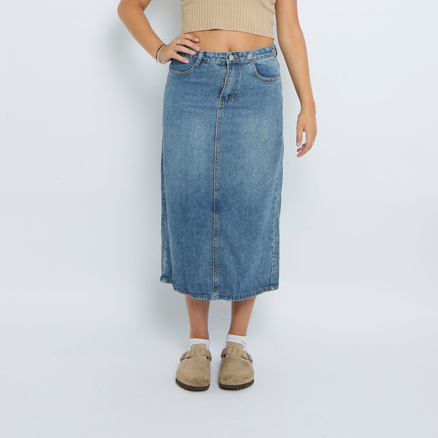 Denim Washed Midi Skirt - UK 10