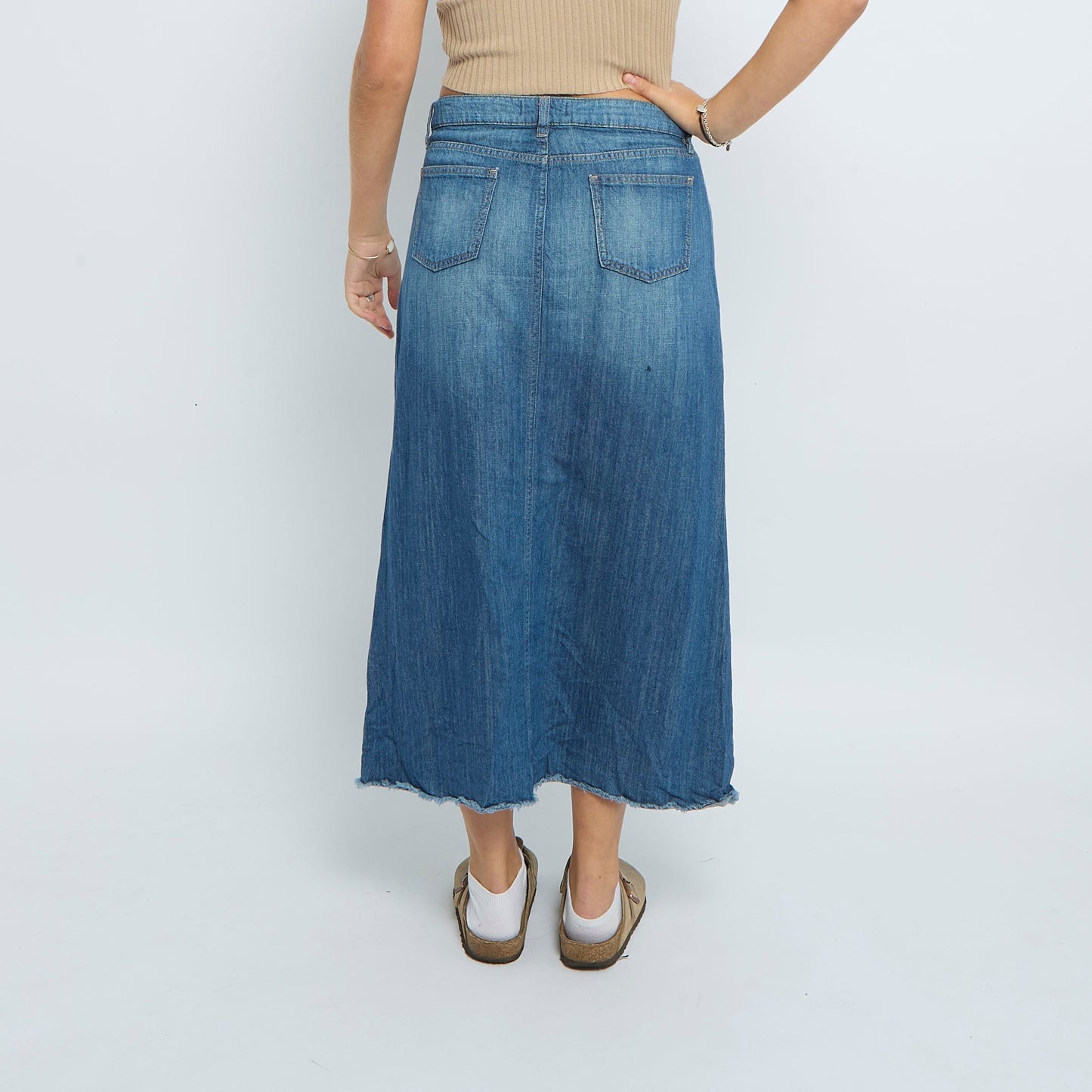 Denim Frayed Maxi Skirt - UK 10