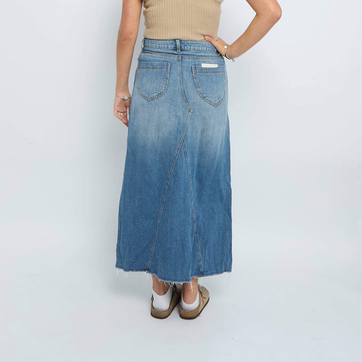 Denim Washed Frayed Maxi Skirt - UK 10