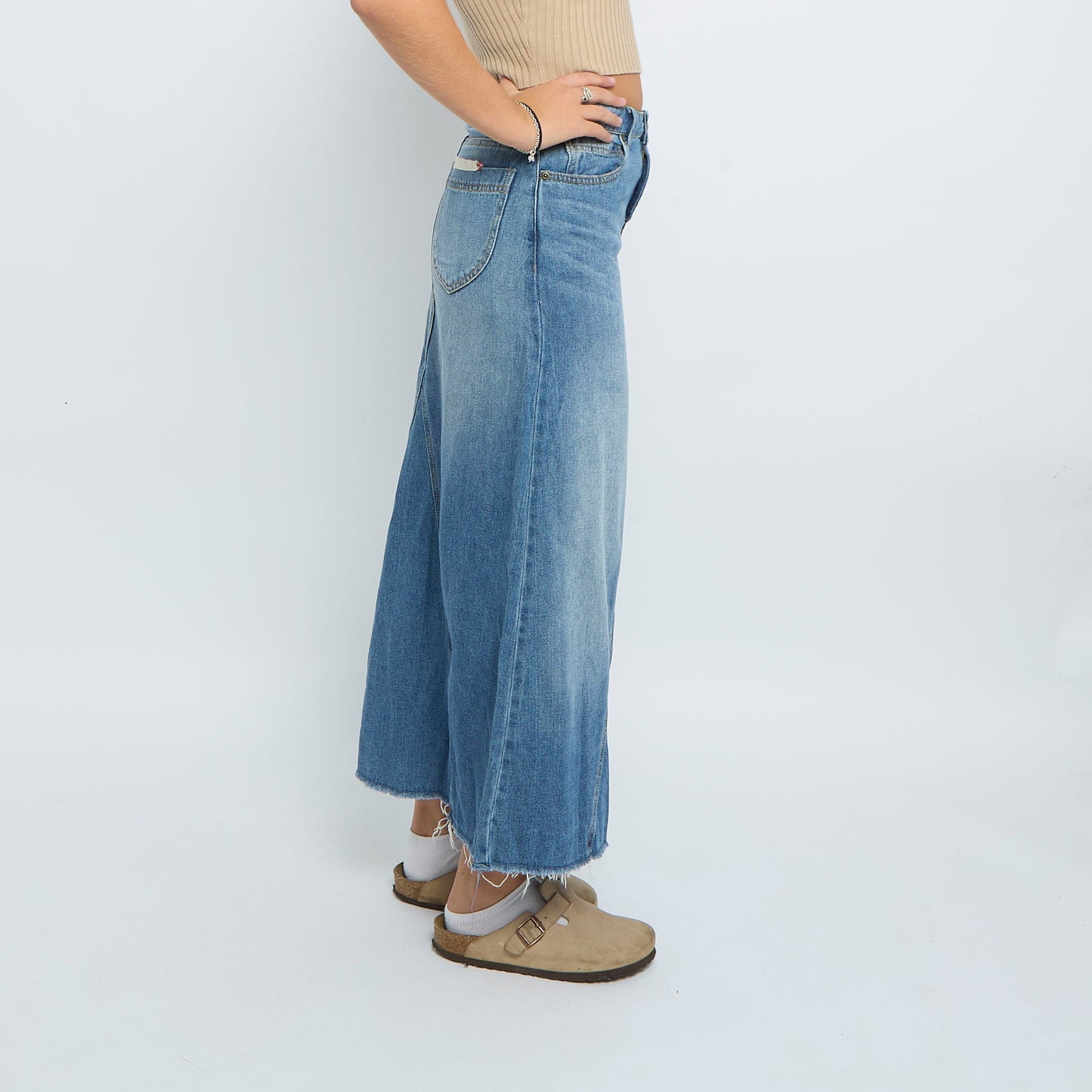 Denim Washed Frayed Maxi Skirt - UK 10