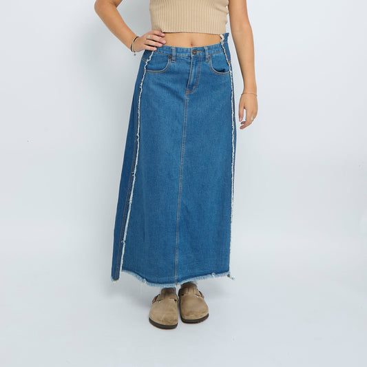 Denim Fray Detail Maxi Skirt - UK 10