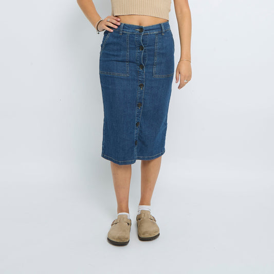 Denim Stitch Detail Midi Skirt - UK 10