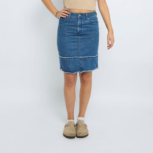 Denim Fray Detail Knee Length Skirt - UK 10