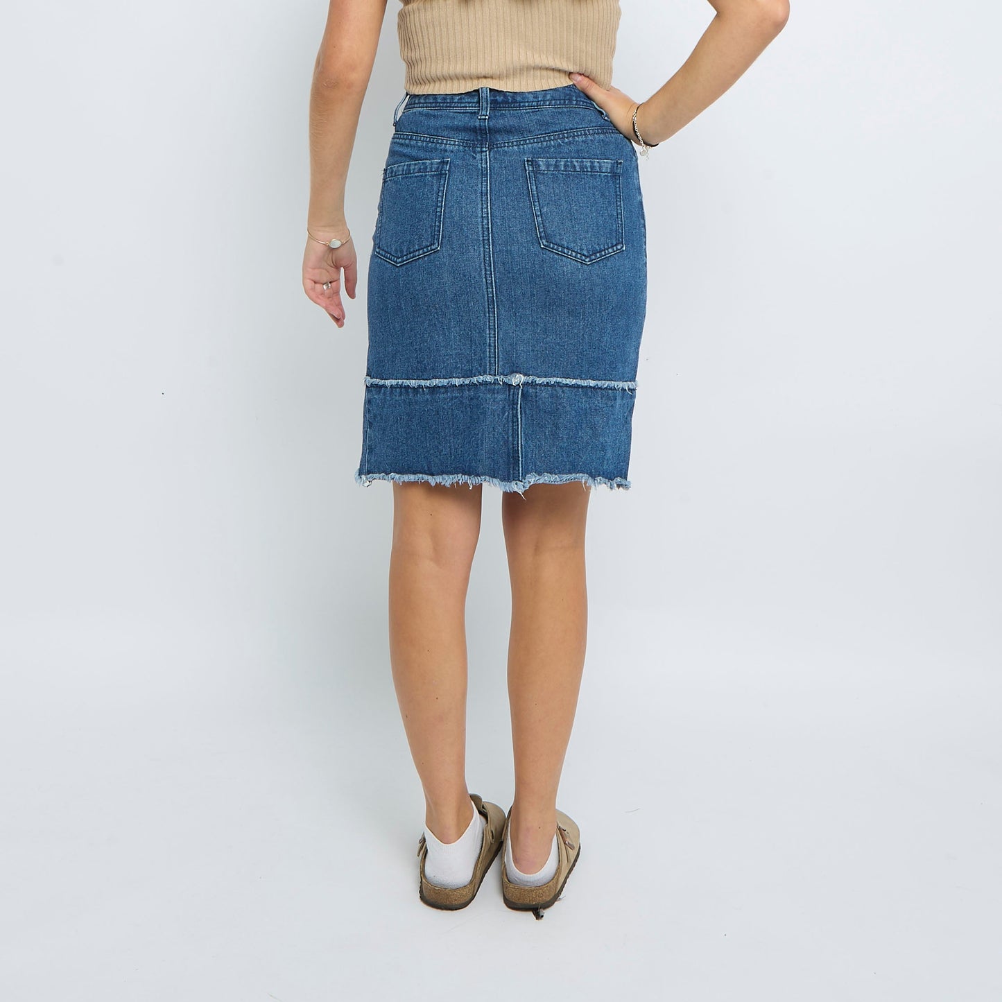 Denim Fray  Knee Length Skirt - UK 10