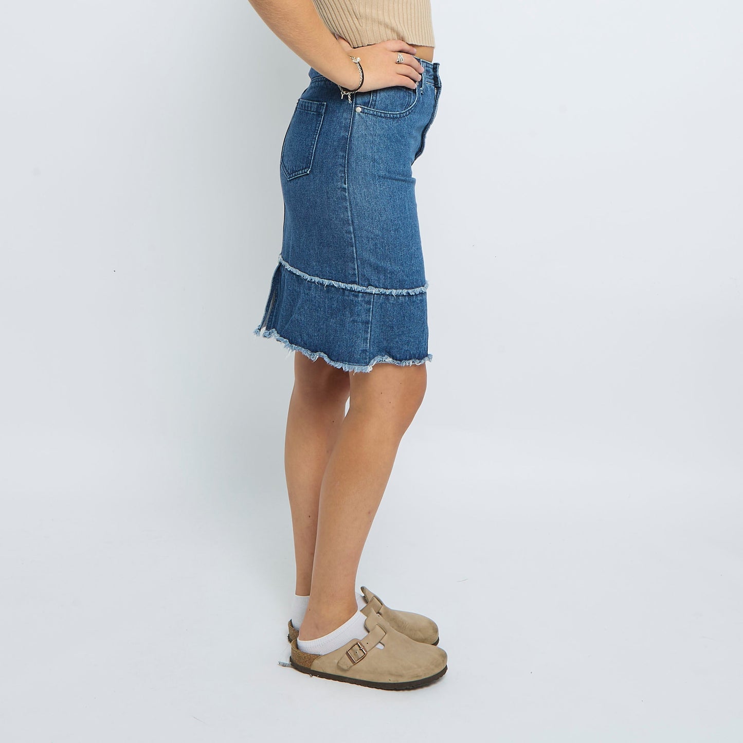 Denim Fray  Knee Length Skirt - UK 10