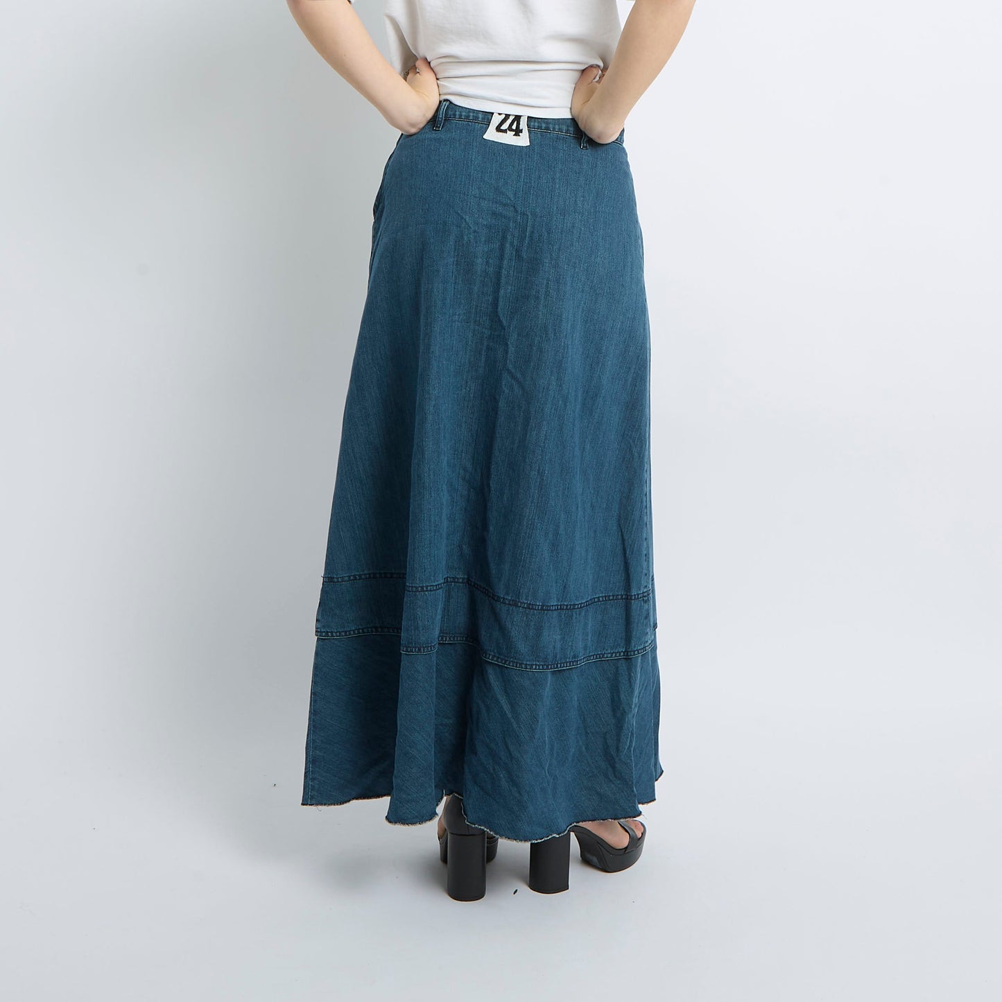 Denim Tiered Maxi Skirt - UK 10